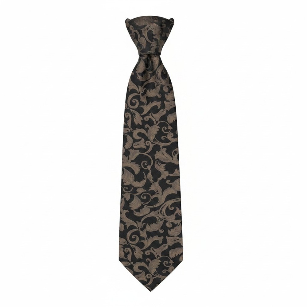Yukiko Hanai Silk Necktie Charcoal Bronze Baroque Scroll Floral Designer Luxury